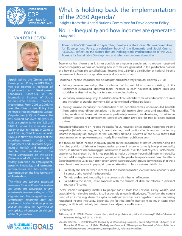 No. 1: Inequality and how incomes are generated