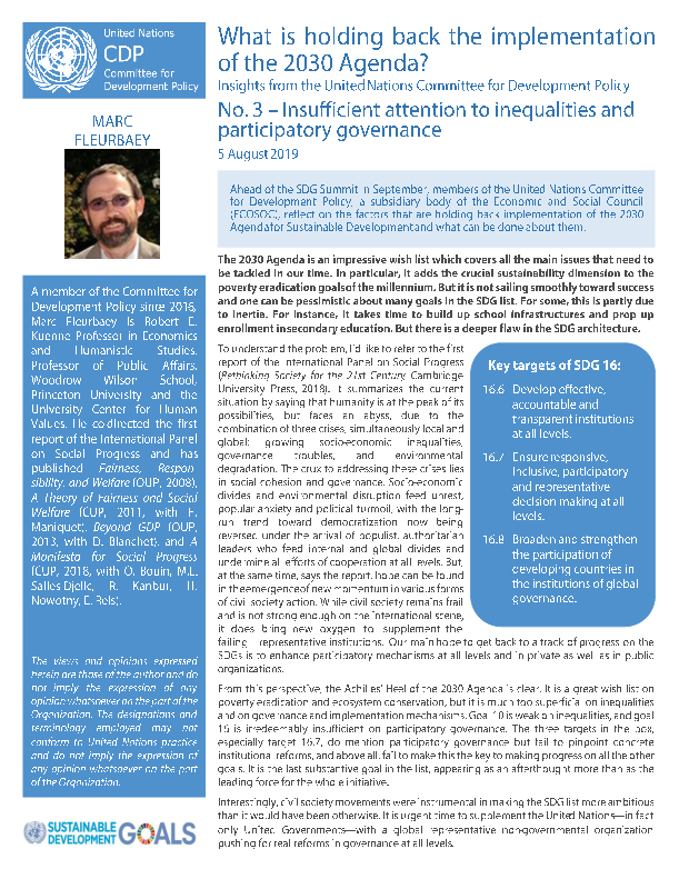 No. 3: Insufficient attention to inequalities and participatory governance