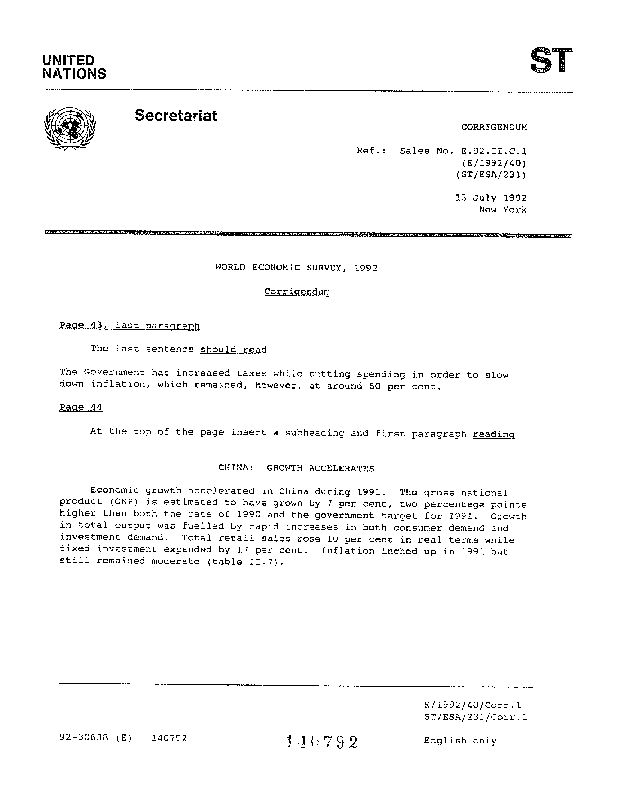 World Economic and Social Survey 1992