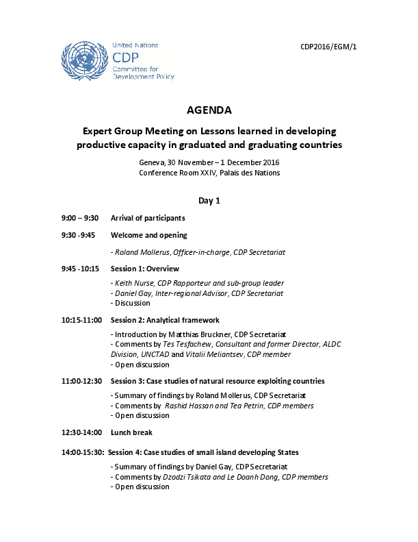 CDP Expert Group meeting on lessons learned in developing productive capacity in graduated and graduating countries