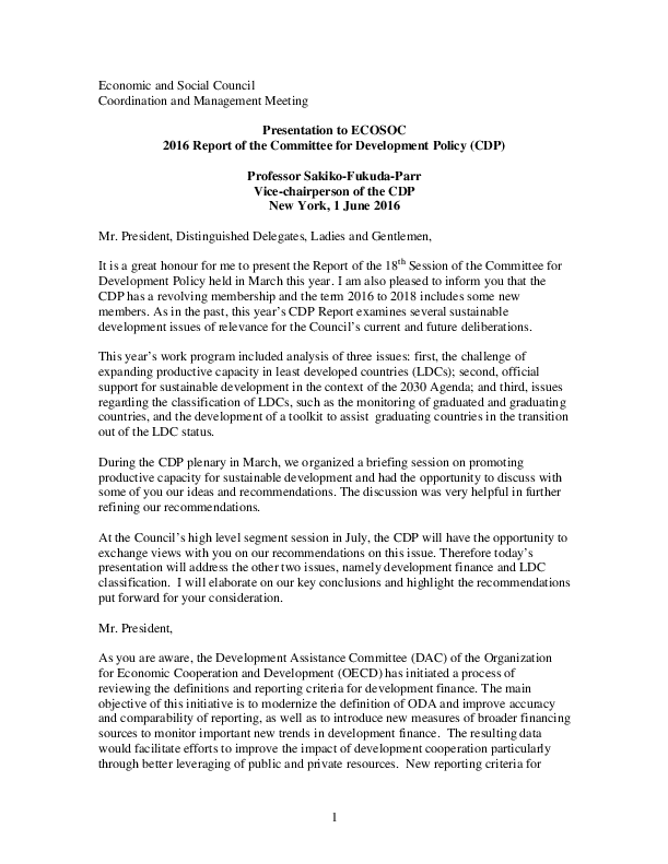 Statement by Prof Sakiko Fukuda-Parr