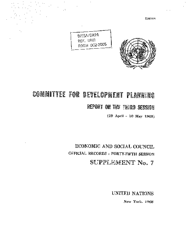 1968 CDP report, ECOSOC and GA resolutions