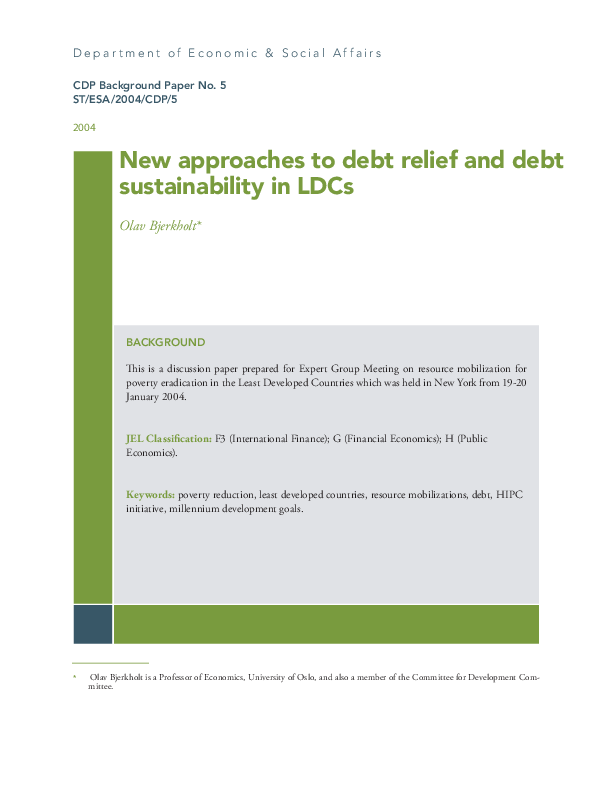 New approaches to debt relief and debt sustainability in LDCs
