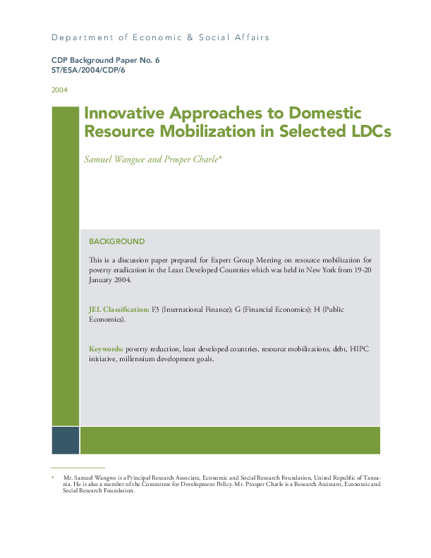 Innovative approaches to domestic resource mobilization in selected LDCs
