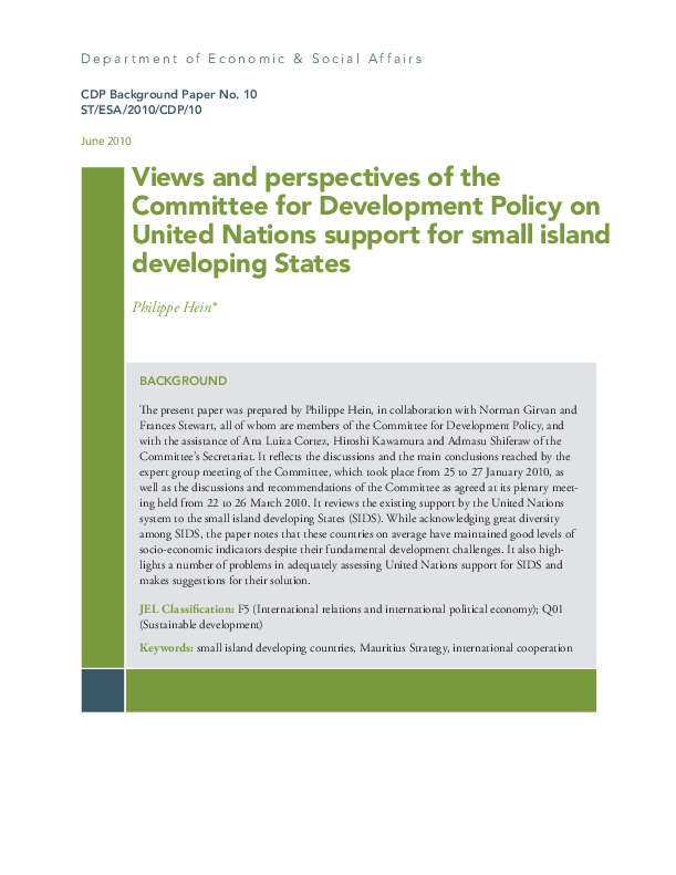 Views and perspectives on UN support for SIDS