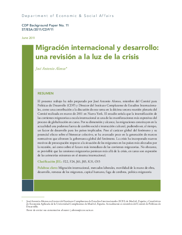 International migration and development: a review in light of the crisis (S)