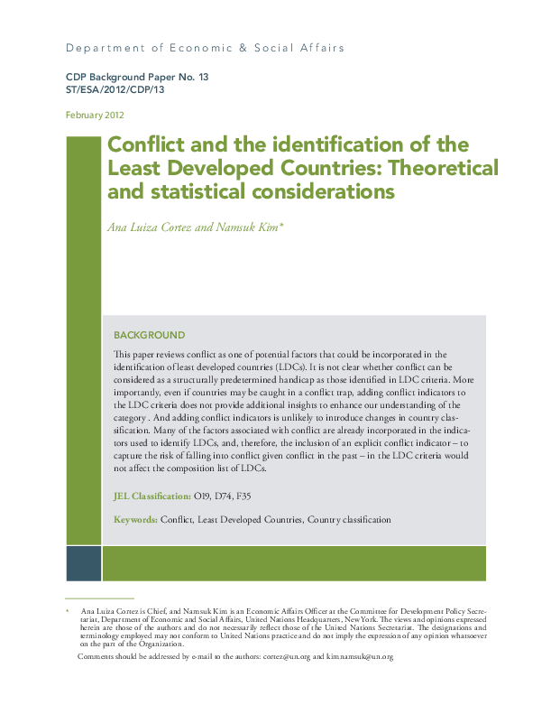 Conflict and the identification of the Least Developed Countries: theoretical and statistical considerations