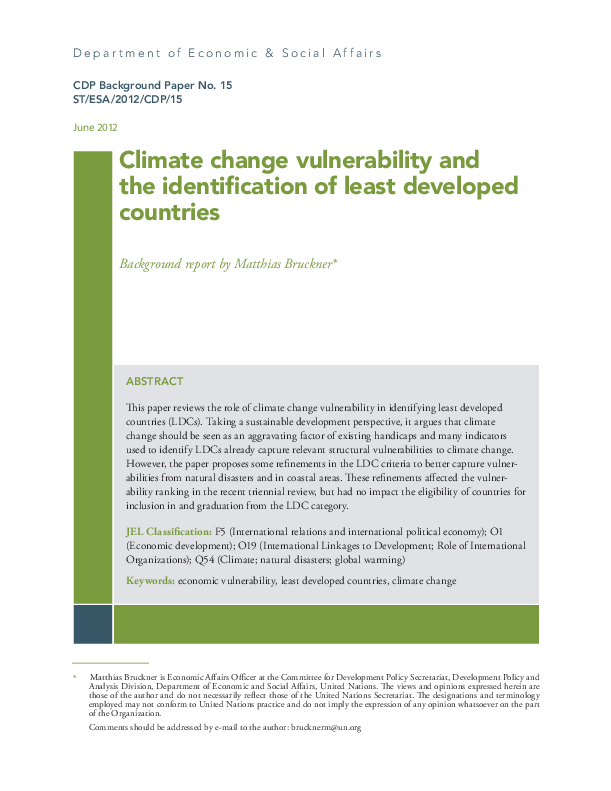 Climate change vulnerability and the identification of least developed countries