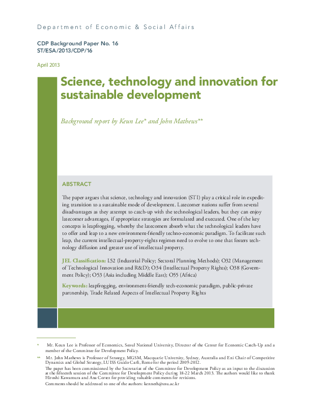 Science, technology and innovation for sustainable development