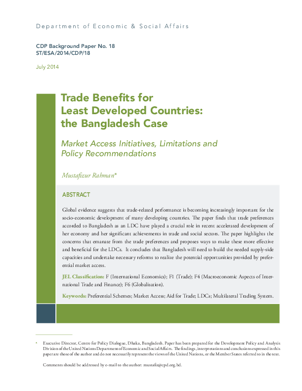Trade benefits for least developed countries:?the Bangladesh case