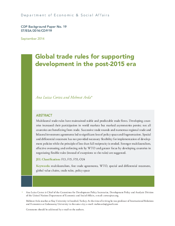 Global trade rules for supporting development in the post-2015 era