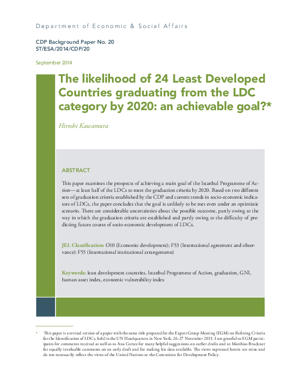 The likelihood of 24 least developed countries graduating from the LDC category by 2020: an achievable goal?