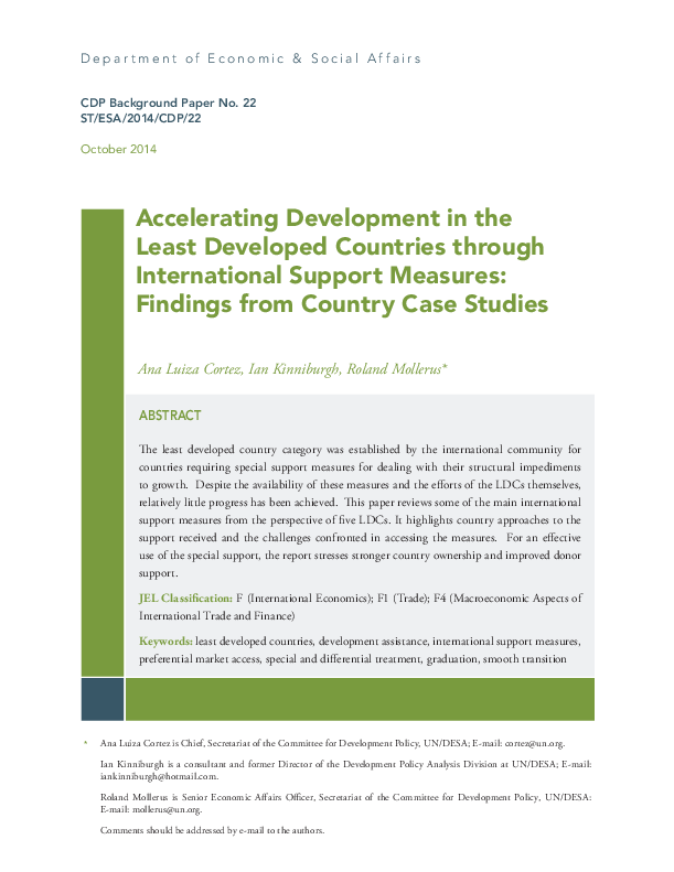 Accelerating Development in the Least Developed Countries through International Support Measures: Findings from Country Case Studies