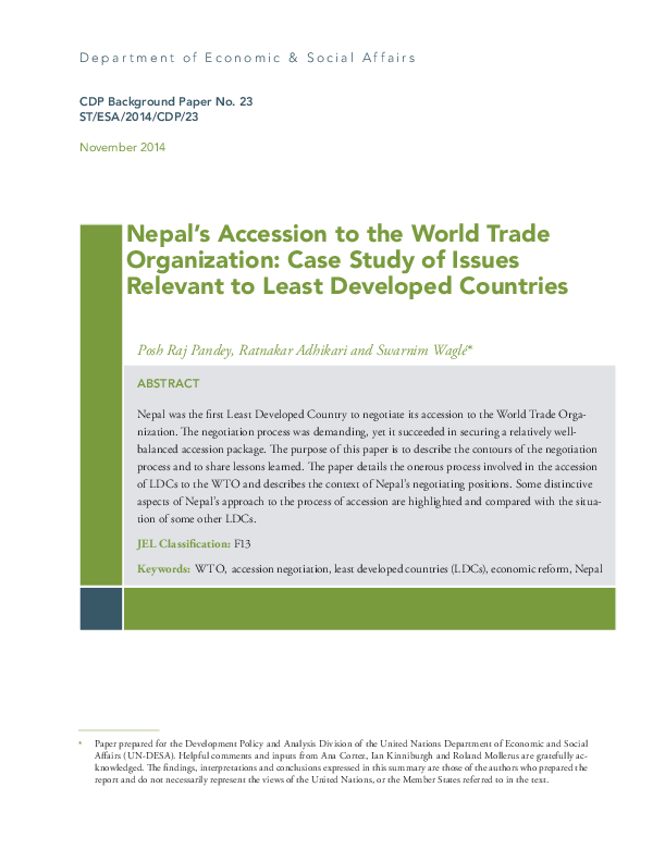 Nepal's Accession to the World Trade Organization: Case Study of Issues Relevant to Least Developed Countries