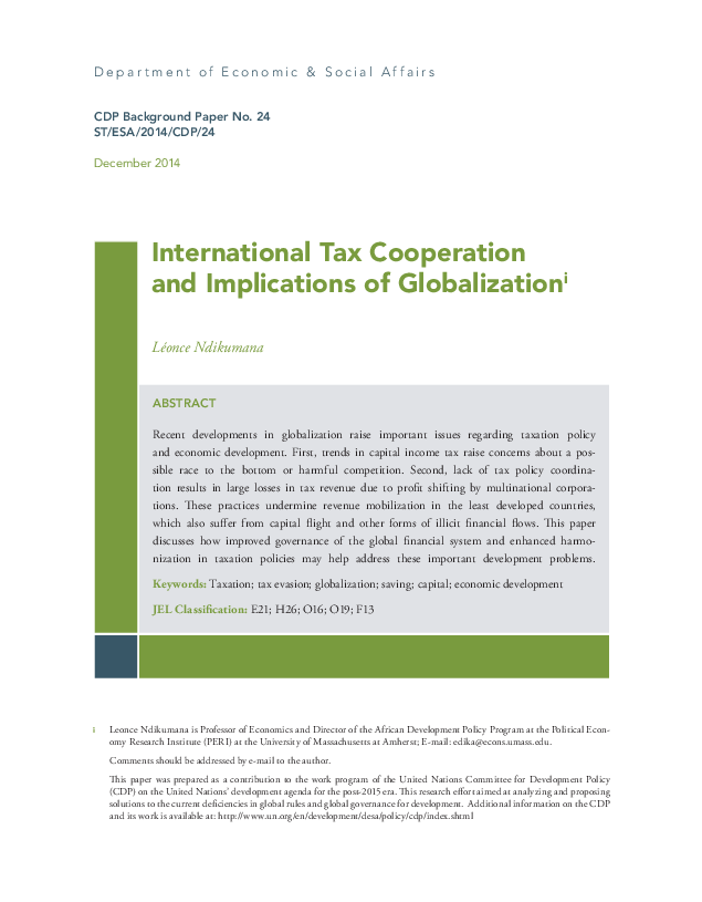 International Tax Cooperation and Implications of Globalization