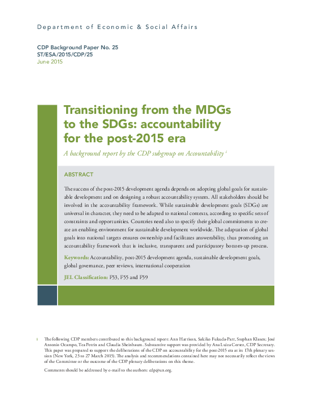 Transitioning from the MDGs to the SDGs: Accountability for the Post-2015 Era