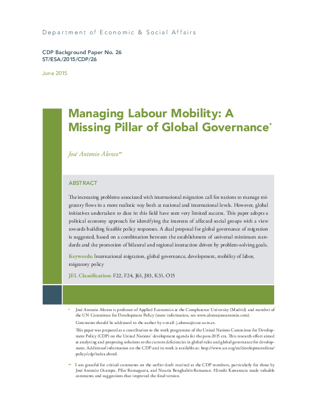Managing Labour Mobility: A Missing Pillar of Global Governance