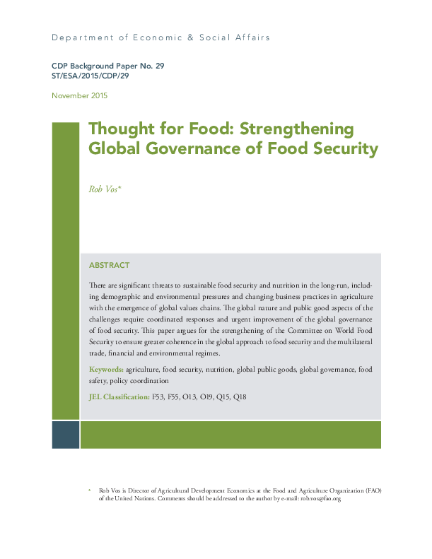 Thought for Food: Strengthening Global Governance of Food Security