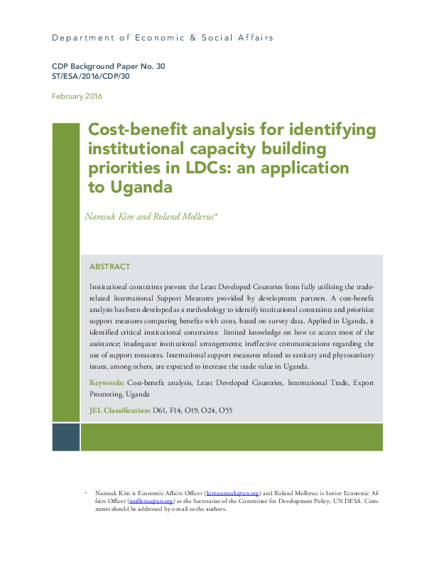 Cost-benefit analysis for identifying institutional capacity building priorities in LDCs: an application to Uganda