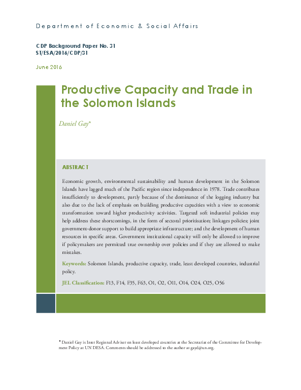 Productive Capacity and Trade in the Solomon Islands