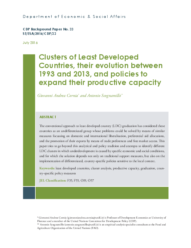 Clusters of Least Developed Countries, their evolution between 1993 and 2013, and policies to expand their productive capacity