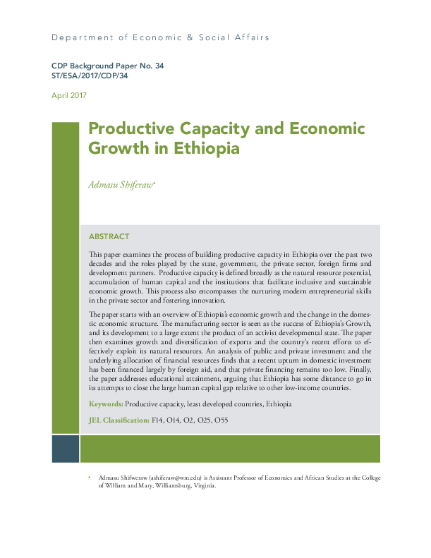 Productive Capacity and Economic Growth in Ethiopia