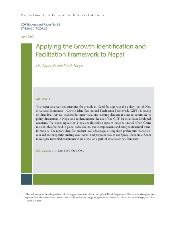 Applying the Growth Identification and Facilitation Framework to Nepal