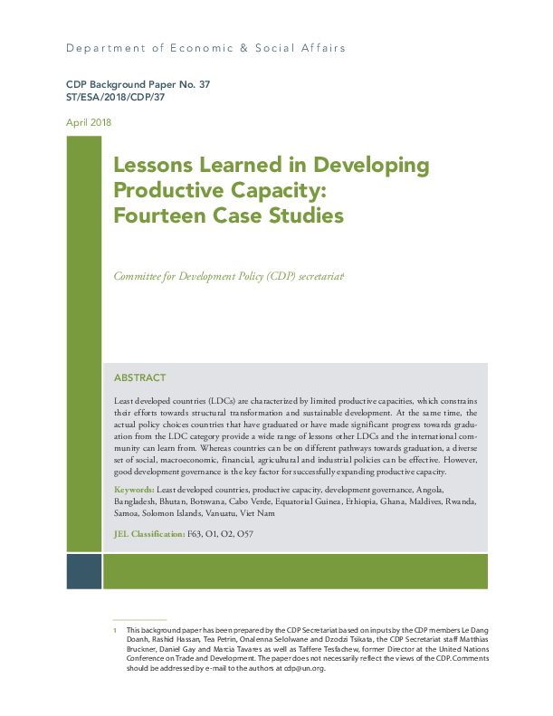 Lessons learned in developing productive capacities: Fourteen case studies