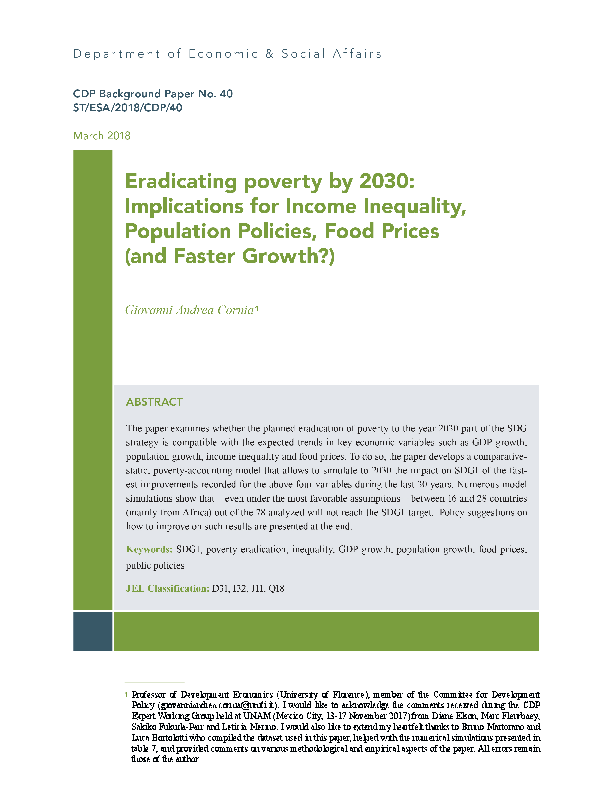 Eradicating poverty by 2030: Implications for Income Inequality, Population Policies, Food Prices (and Faster Growth?)