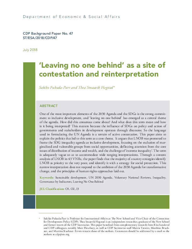 Leaving no one behind' as a site of contestation and reinterpretation