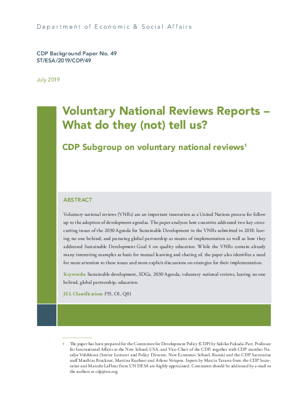 Voluntary National Reviews Reports - What do they (not) tell us?
