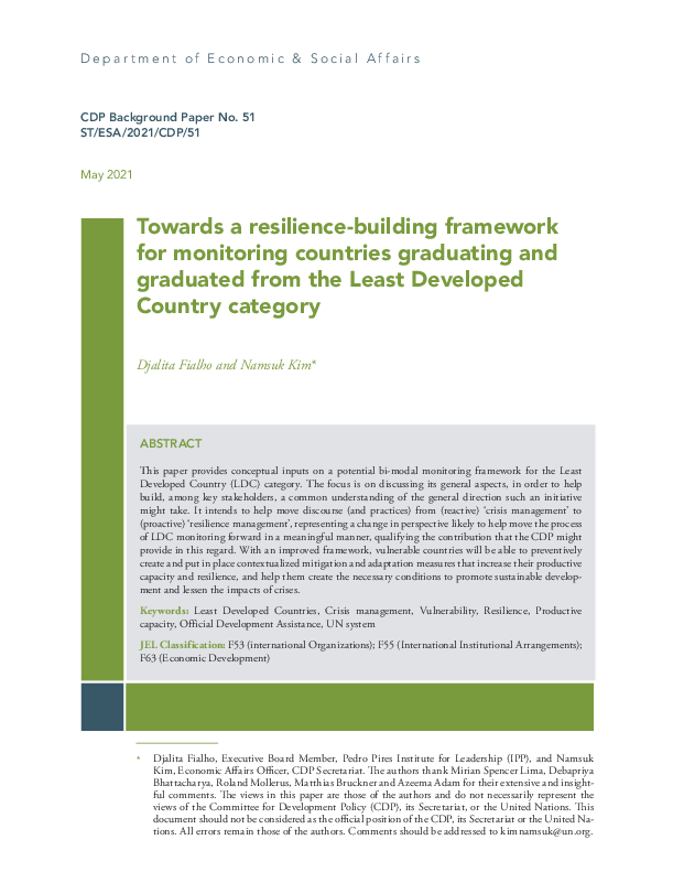 Towards a resilience-building framework for monitoring countries graduating and graduated from the Least Developed Country category