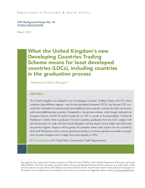 What the United Kingdom?s new Developing Countries Trading Scheme means for least developed countries (LDCs), including countries in the graduation process