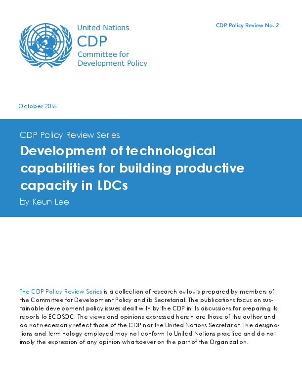 Development of technological capabilities for building productive capacity in LDCs
