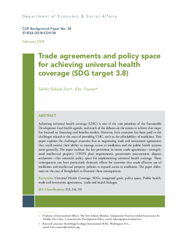 Trade agreements and policy space for achieving universal health coverage