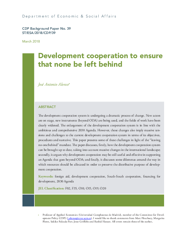 Development cooperation to ensure that none be left behind