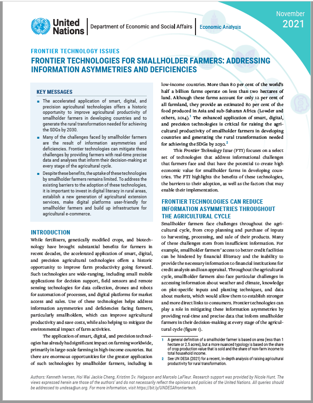 Frontier Technology Issues: Frontier technologies for smallholder farmers: addressing information asymmetries and deficiencies