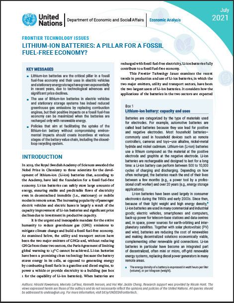 Frontier Technology Issues: Lithium-ion batteries: a pillar for a fossil fuel-free economy?