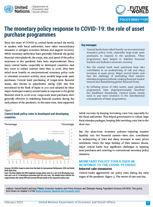 UN DESA Policy Brief No. 129: The monetary policy response to COVID-19: the role of asset purchase programmes