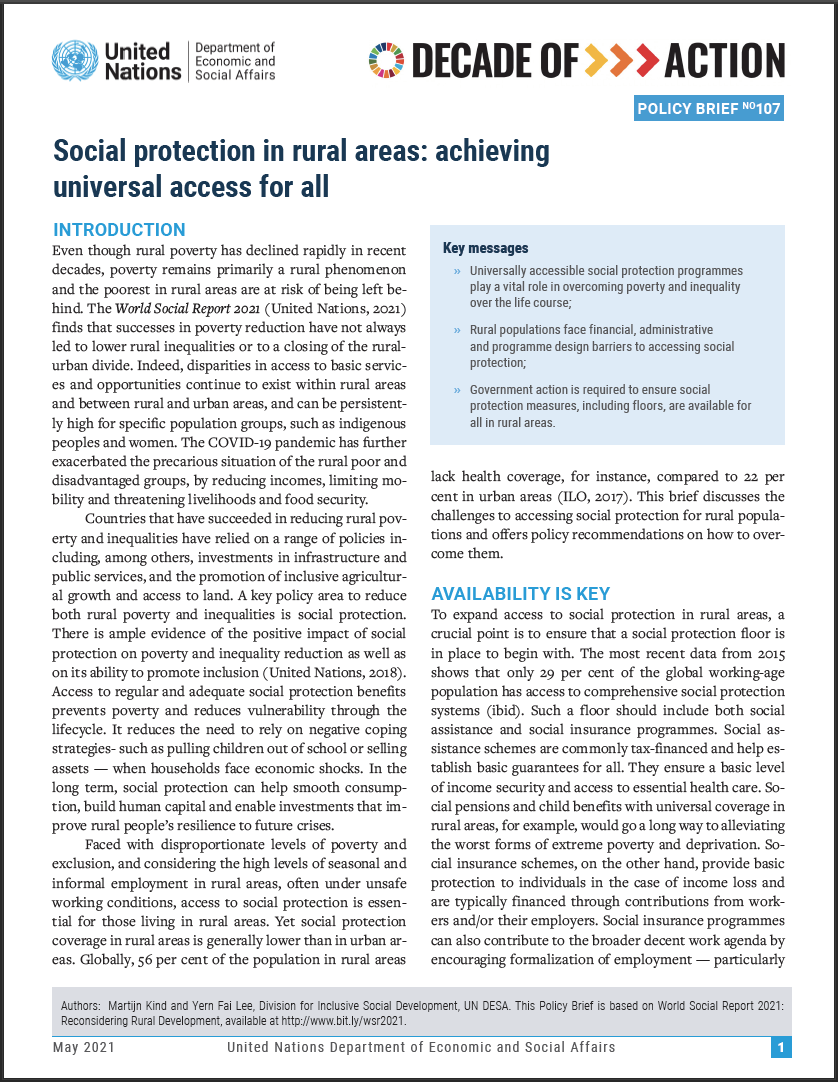 UN/DESA Policy Brief #107: Social protection in rural areas: achieving universal access for all