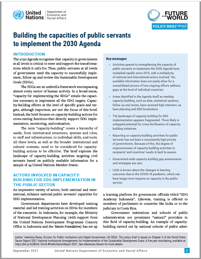 UN/DESA Policy Brief #117: Building the capacities of public servants to implement the 2030 Agenda