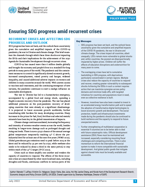 UN DESA Policy Brief No. 137: Ensuring SDG progress amid recurrent crises
