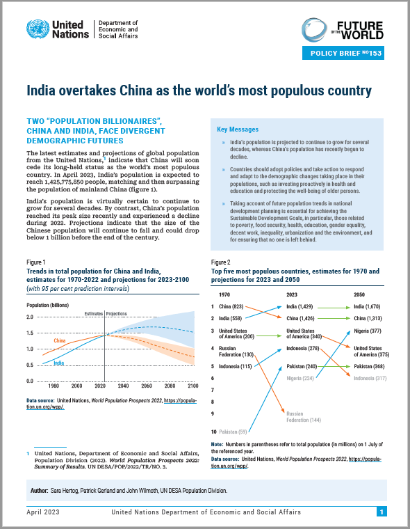 UN DESA Policy Brief No. 153: India overtakes China as the world?s most populous country