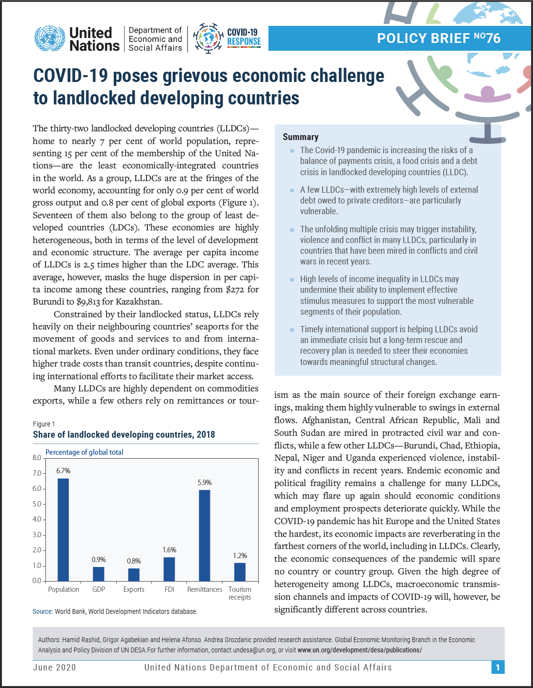 UN/DESA Policy Brief #76: COVID-19 poses grievous economic challenge  to landlocked developing countries
