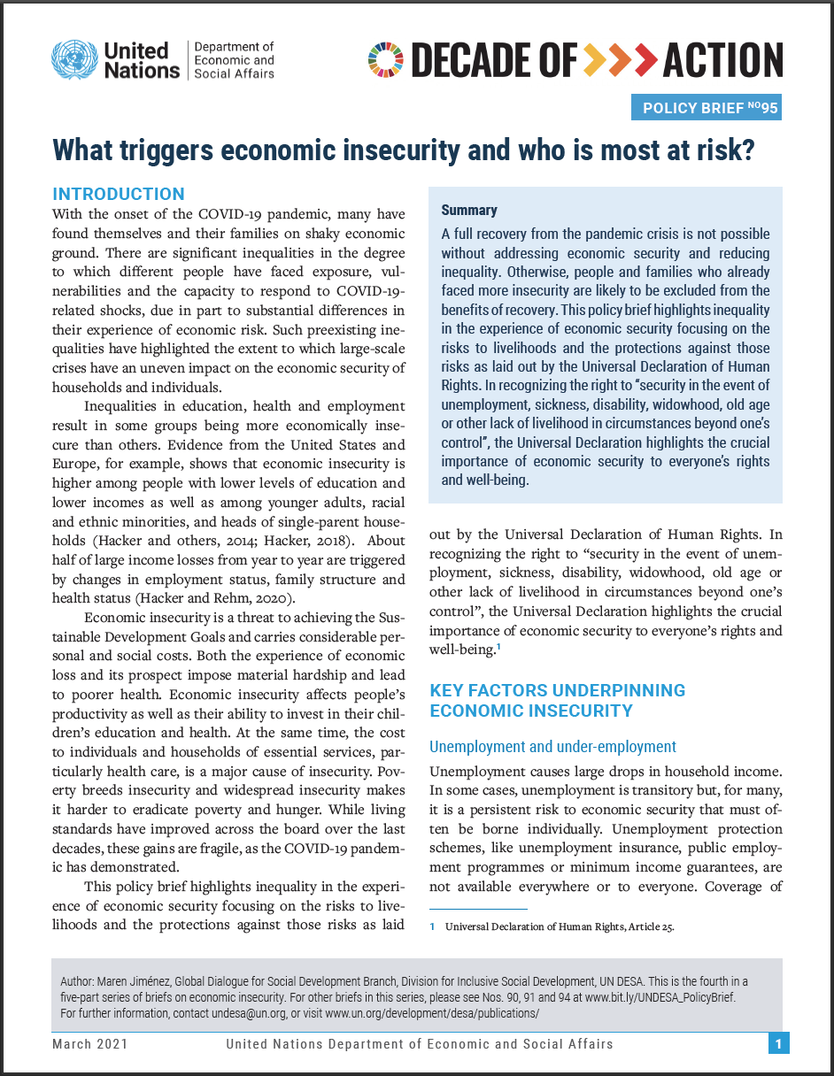 UN/DESA Policy Brief #95: What triggers economic insecurity and who is most at risk?