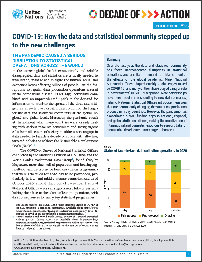 UN/DESA Policy Brief #96: COVID-19: How the data and statistical community stepped up to the new challenges
