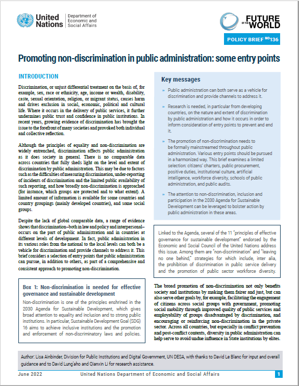 UN DESA Policy Brief No. 136: Promoting non-discrimination in public administration: some entry points