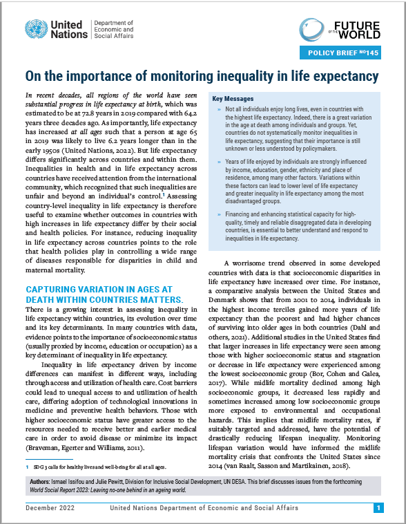 UN DESA Policy Brief No. 145: On the importance of monitoring inequality in life expectancy