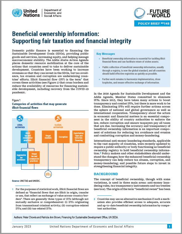 UN DESA Policy Brief No. 148: Beneficial ownership information: Supporting fair taxation and financial integrity