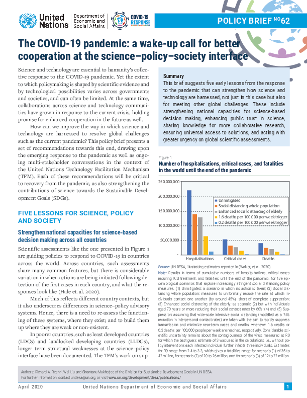 UN/DESA Policy Brief #62: The COVID-19 pandemic: a wake-up call for better cooperation at the science?policy?society interface